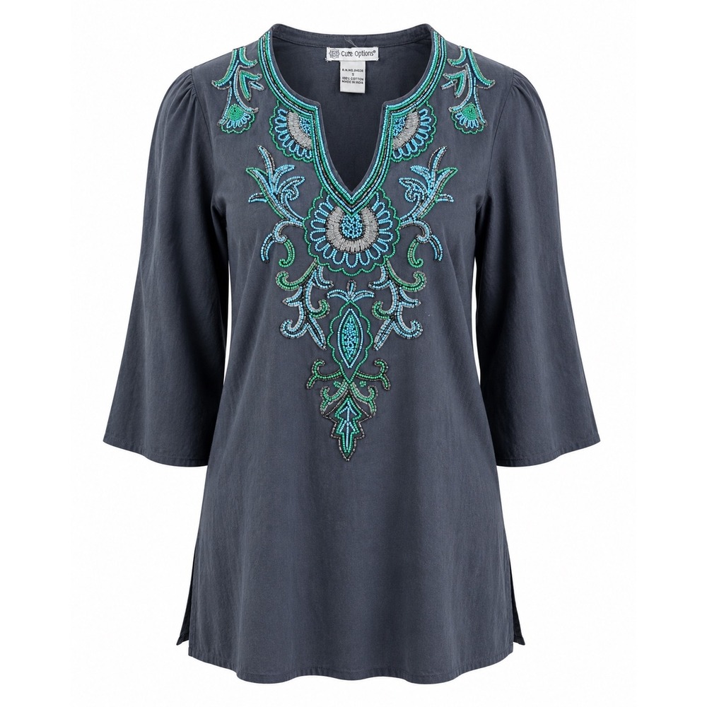 Beaded Embroidered Tunic Dress Boho Festival‎ Cotton India Womens S Hippie Chic
